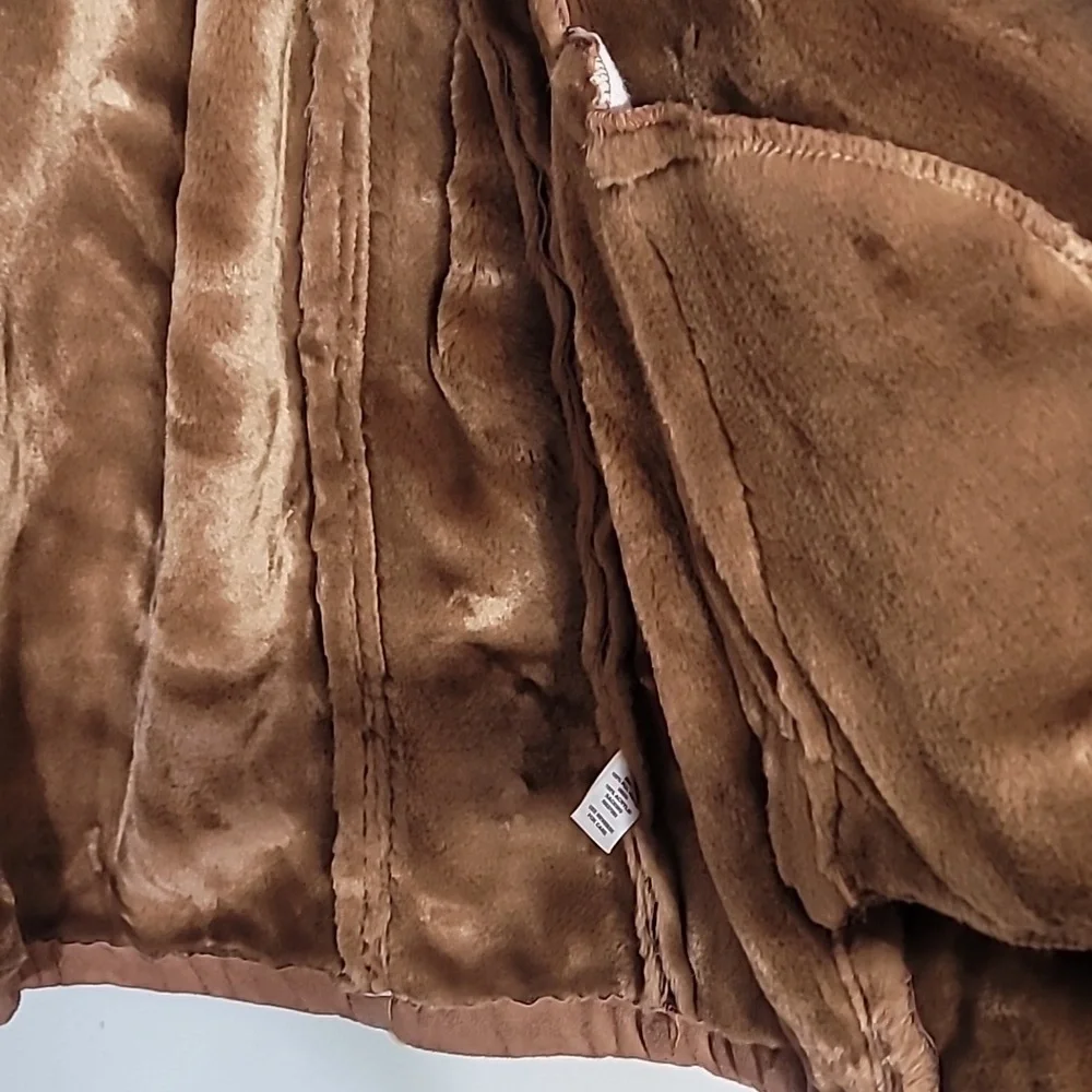 Y2K Cato Women Faux Fur Penny Lane Coat Size 18/22 L/XL Hood Brown Zip Suede 90s